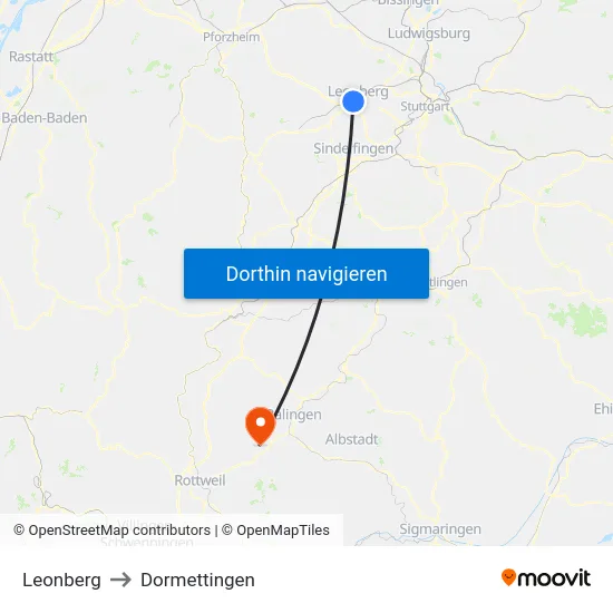 Leonberg to Dormettingen map