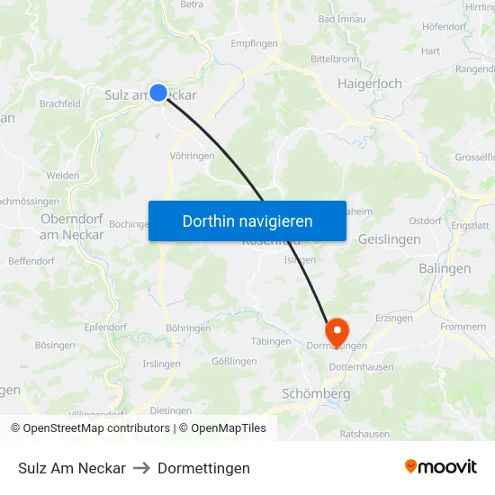 Sulz Am Neckar to Dormettingen map