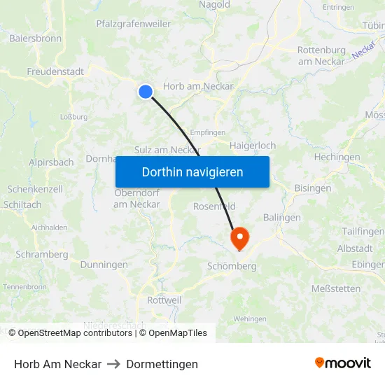 Horb Am Neckar to Dormettingen map