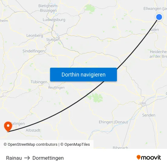 Rainau to Dormettingen map