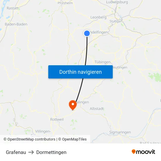 Grafenau to Dormettingen map