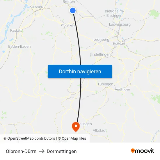 Ölbronn-Dürrn to Dormettingen map