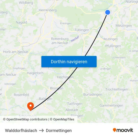 Walddorfhäslach to Dormettingen map