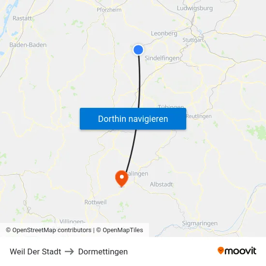 Weil Der Stadt to Dormettingen map