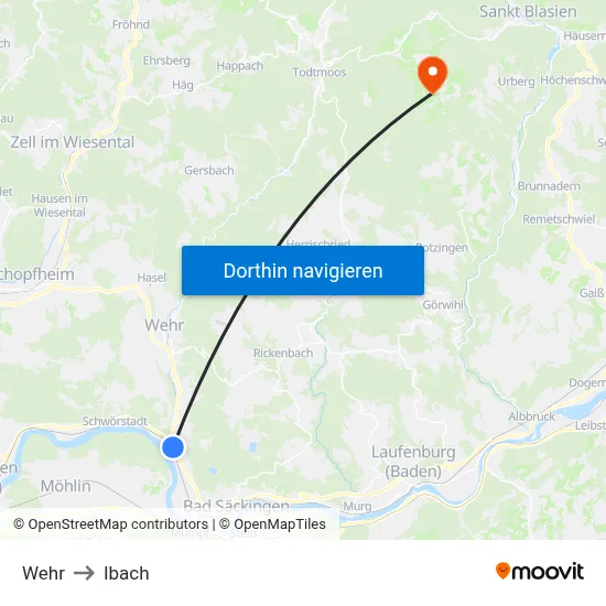 Wehr to Ibach map