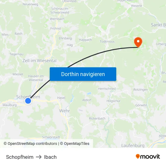 Schopfheim to Ibach map