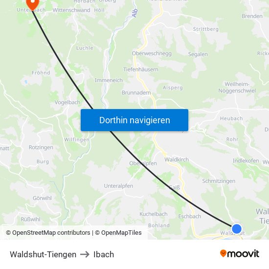 Waldshut-Tiengen to Ibach map