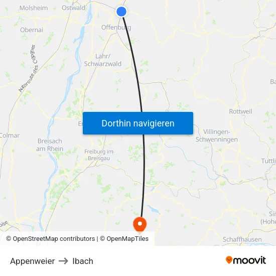 Appenweier to Ibach map