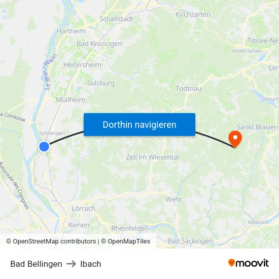 Bad Bellingen to Ibach map