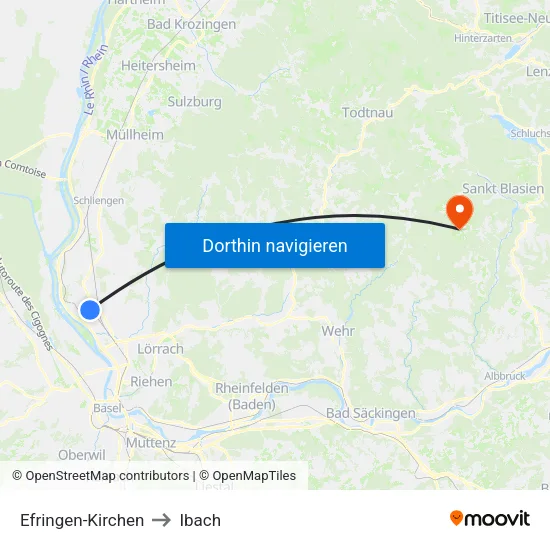 Efringen-Kirchen to Ibach map