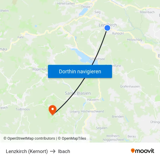 Lenzkirch (Kernort) to Ibach map