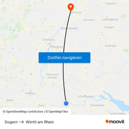 Dogern to Wörth am Rhein map
