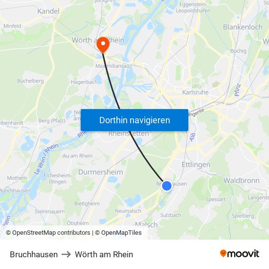 Bruchhausen to Wörth am Rhein map