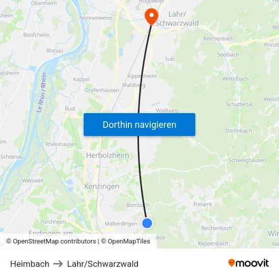 Heimbach to Lahr/Schwarzwald map