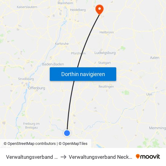 Verwaltungsverband Donaueschingen to Verwaltungsverband Neckargerach-Waldbrunn map