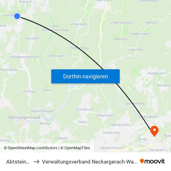 Abtsteinach to Verwaltungsverband Neckargerach-Waldbrunn map