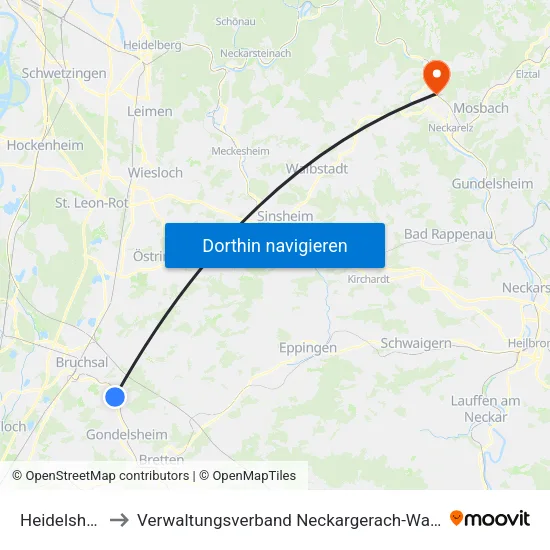 Heidelsheim to Verwaltungsverband Neckargerach-Waldbrunn map