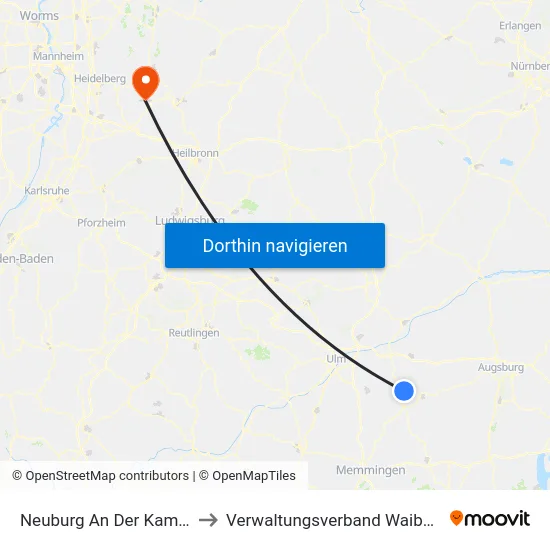 Neuburg An Der Kammel to Verwaltungsverband Waibstadt map