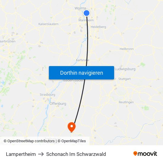 Lampertheim to Schonach Im Schwarzwald map