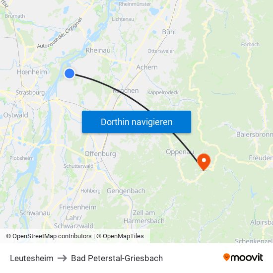 Leutesheim to Bad Peterstal-Griesbach map