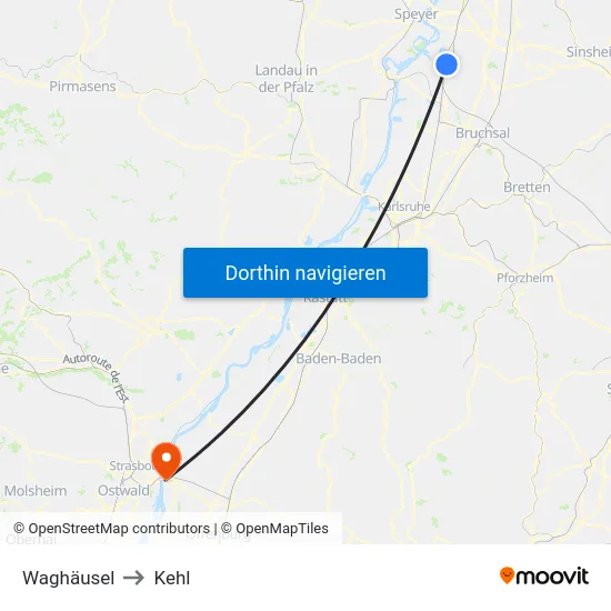 Waghäusel to Kehl map