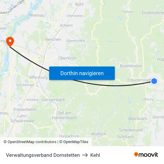 Verwaltungsverband Dornstetten to Kehl map