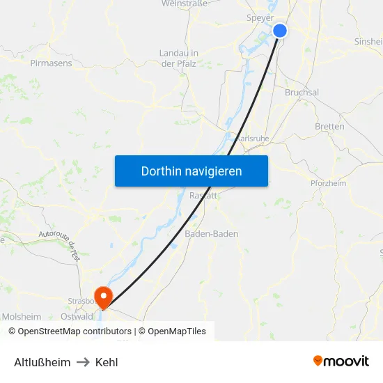 Altlußheim to Kehl map