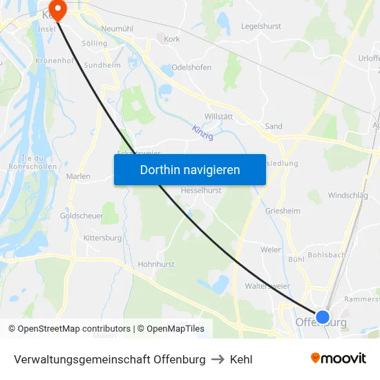 Verwaltungsgemeinschaft Offenburg to Kehl map