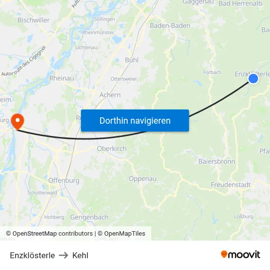 Enzklösterle to Kehl map
