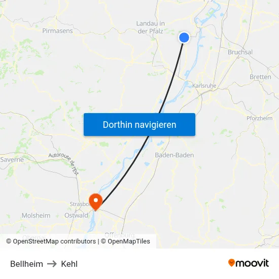 Bellheim to Kehl map