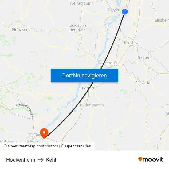 Hockenheim to Kehl map