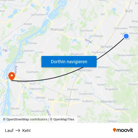 Lauf to Kehl map