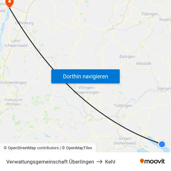 Verwaltungsgemeinschaft Überlingen to Kehl map