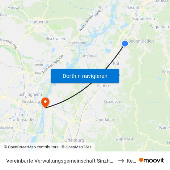 Vereinbarte Verwaltungsgemeinschaft Sinzheim to Kehl map