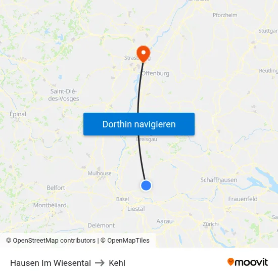 Hausen Im Wiesental to Kehl map