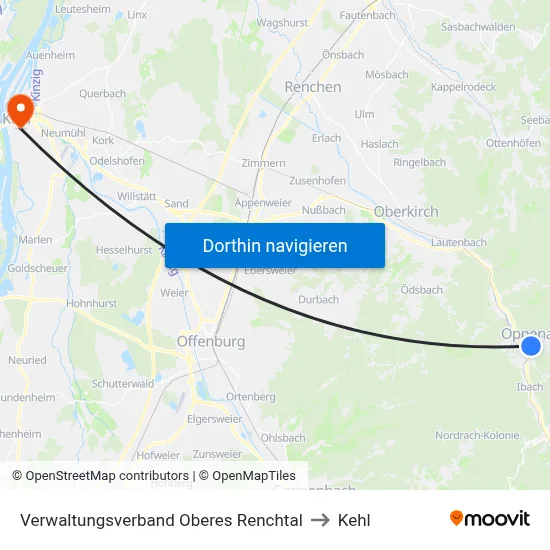 Verwaltungsverband Oberes Renchtal to Kehl map