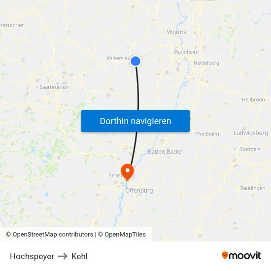 Hochspeyer to Kehl map