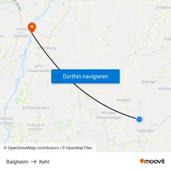 Balgheim to Kehl map