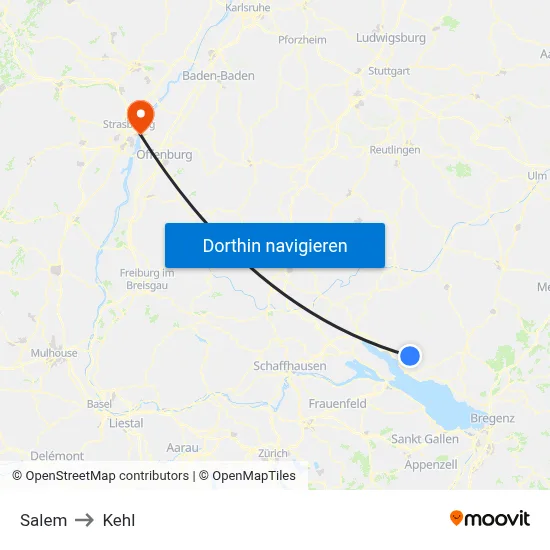 Salem to Kehl map
