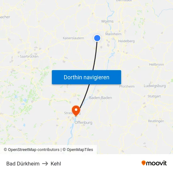 Bad Dürkheim to Kehl map