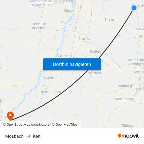 Mosbach to Kehl map