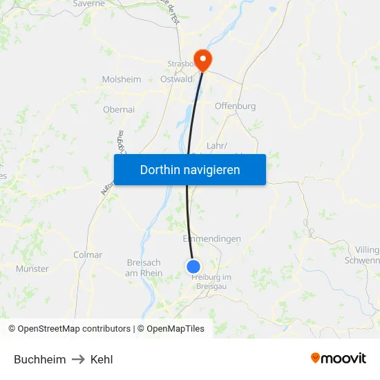 Buchheim to Kehl map