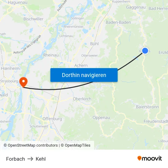 Forbach to Kehl map