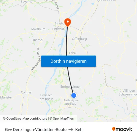 Gvv Denzlingen-Vörstetten-Reute to Kehl map