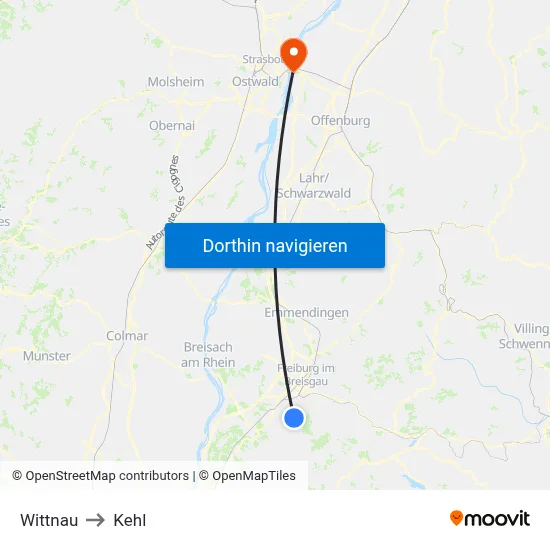 Wittnau to Kehl map