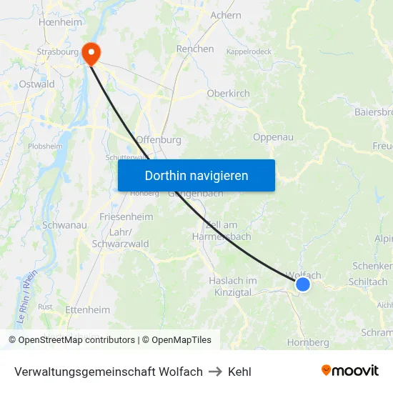 Verwaltungsgemeinschaft Wolfach to Kehl map