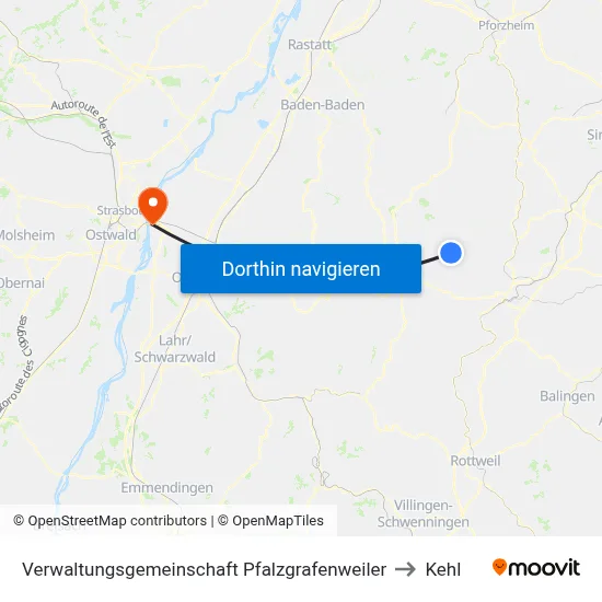 Verwaltungsgemeinschaft Pfalzgrafenweiler to Kehl map