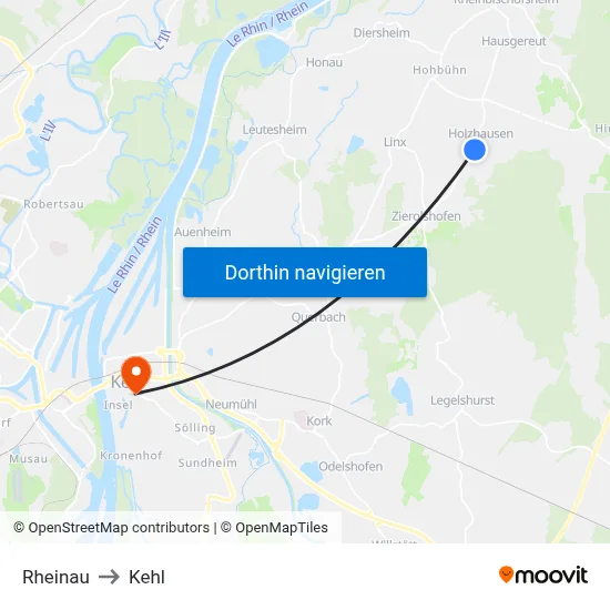 Rheinau to Kehl map