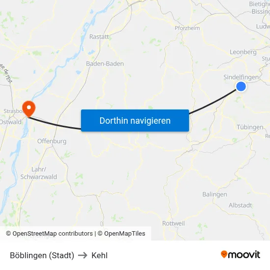 Böblingen (Stadt) to Kehl map