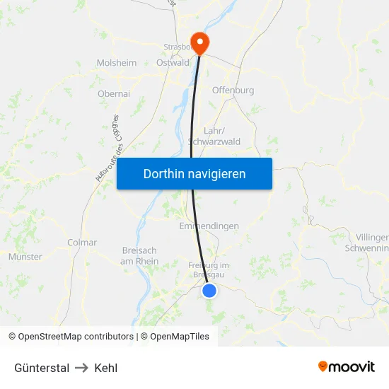Günterstal to Kehl map